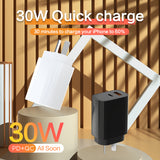 30W Power Adapter USB-C & USB-A Dual Port Wall Charger