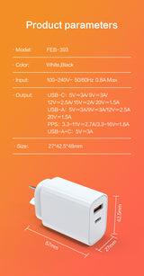 30W Power Adapter USB-C & USB-A Dual Port Wall Charger