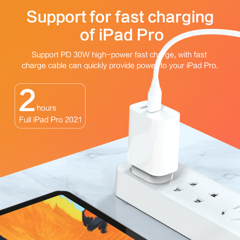 30W Power Adapter USB-C & USB-A Dual Port Wall Charger