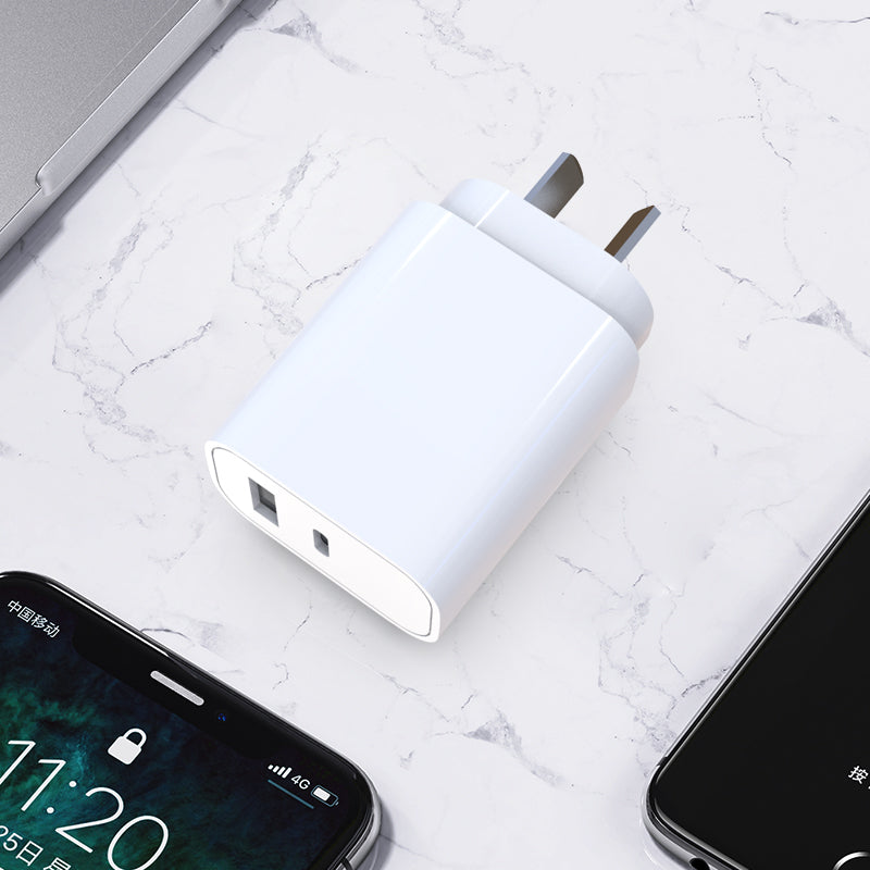 30W Power Adapter USB-C & USB-A Dual Port Wall Charger