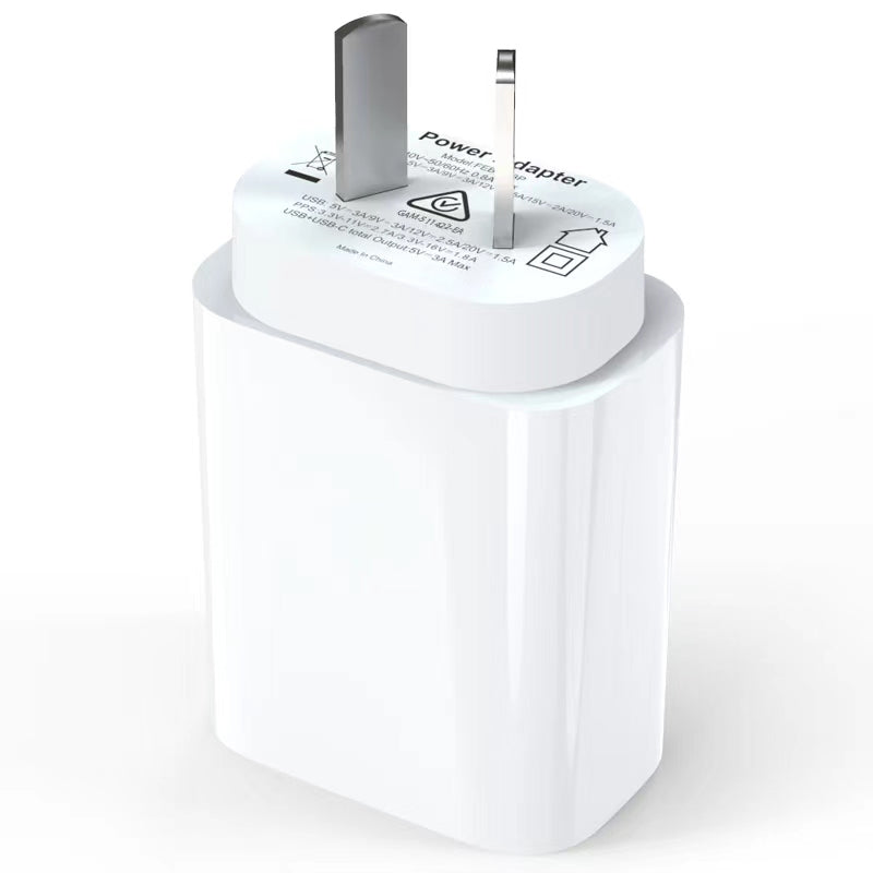 30W Power Adapter USB-C & USB-A Dual Port Wall Charger
