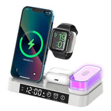 4-in-1 30W Apple Foldable Wireless Charging Alarm Clock Station with Portable LED Lights (A37)